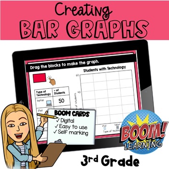 Preview of BOOM CARDS- Creating BAR GRAPHS (3rd Grade)- Digital Learning