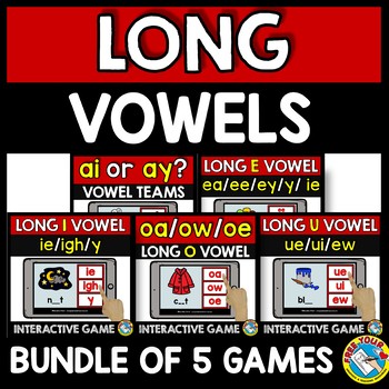 Preview of LONG VOWEL TEAM PRACTICE DIGITAL GAME ACTIVITY BOOM CARDS ASSESSMENT A E I O U