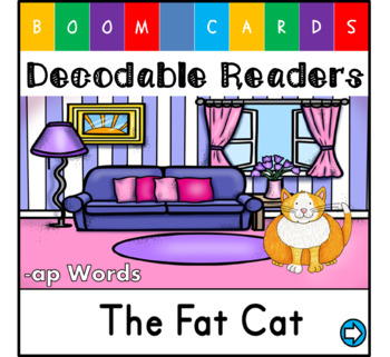Preview of Free BOOM CARDS - Decodable Reader - at Words - CVC Book {Distance Learning}