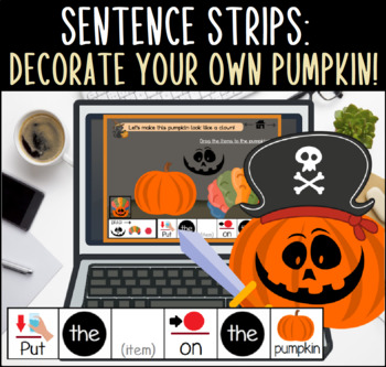 BOOM CARDS: Decorate Your Own Halloween Pumpkin + Sentence Strips!