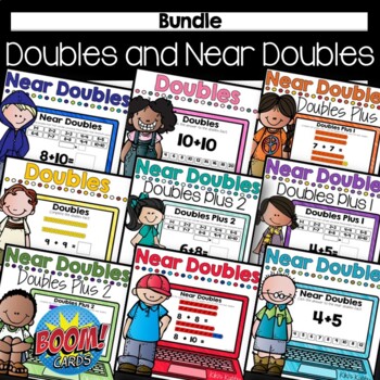 Preview of BOOM CARDS Doubles and Near Doubles BUNDLE