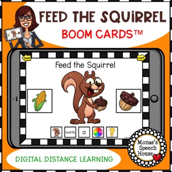 Preview of BOOM CARDS™ EARLY VOCABULARY SQUIRREL distance learning SPEECH THERAPY