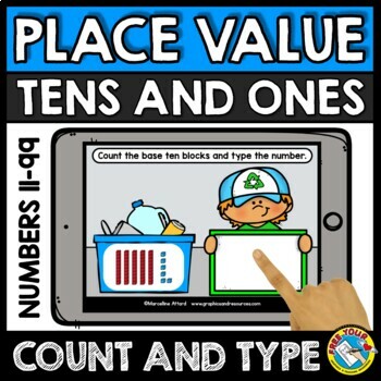 Preview of BOOM CARDS EARTH DAY MATH 1ST GRADE PLACE VALUE GAME TENS & ONES ACTIVITY CENTER