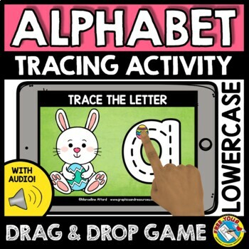 Preview of BOOM CARDS EASTER ACTIVITY KINDERGARTEN ALPHABET LOWERCASE LETTER TRACING APRIL