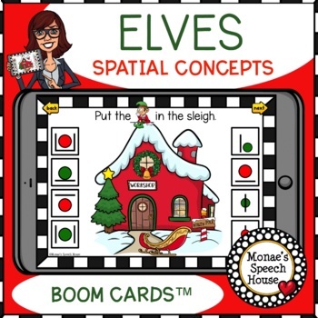 Preview of BOOM CARDS™ ELVES SPATIAL CONCEPTS  SPEECH THERAPY