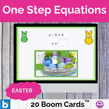 Preview of BOOM CARDS Easter One Step Equations Mystery Picture