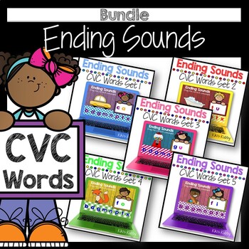 Preview of BOOM CARDS Ending Sounds: CVC Words BUNDLE Distance Learning