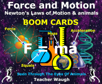 Preview of BOOM CARDS - Force and Motion - Newton's Laws of Motion & animals (20 cards)