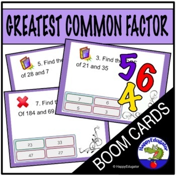 Preview of BOOM CARDS Greatest Common Factor with Easel Assessment
