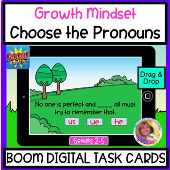 Preview of BOOM CARDS Growth Mindset Choose the Pronouns #Digitallearning