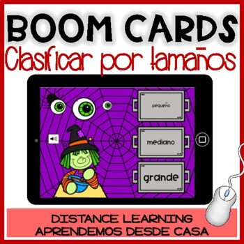 Preview of BOOM CARDS HALLOWEEN: Clasificar por tamaños | Digital Math Game in Spanish