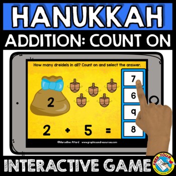 Preview of DECEMBER ADDITION COUNTING ON BOOM CARDS HANUKKAH MATH ACTIVITY DIGITAL GAME