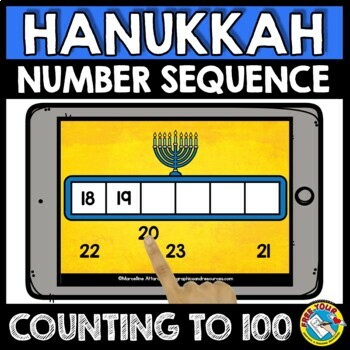 Preview of BOOM CARDS HANUKKAH MATH ORDERING NUMBERS TO 100 ACTIVITY SEQUENCING GAME CENTER