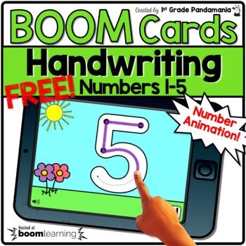 BOOM CARDS™ Handwriting Number Tracing Numbers 1-5 Animation and Audio FREE!