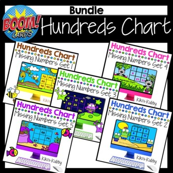 Preview of BOOM CARDS Hundreds Chart: Missing Numbers BUNDLE Distance Learning