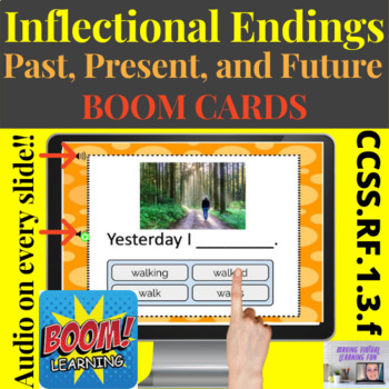 Preview of BOOM CARDS Inflectional Endings: Past, Present, and Future Verbs
