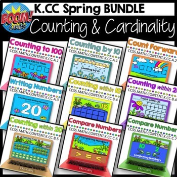 Preview of BOOM CARDS K.CC Counting and Cardinality Spring BUNDLE