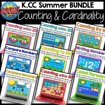 Preview of BOOM CARDS K.CC Counting and Cardinality Summer BUNDLE