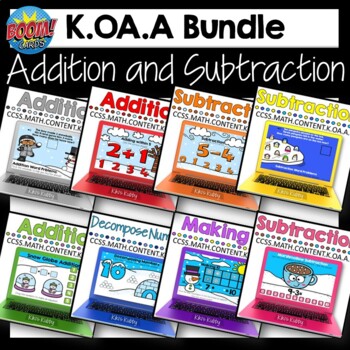 Preview of BOOM CARDS K.OA.A Addition and Subtraction Winter BUNDLE Distance Learning