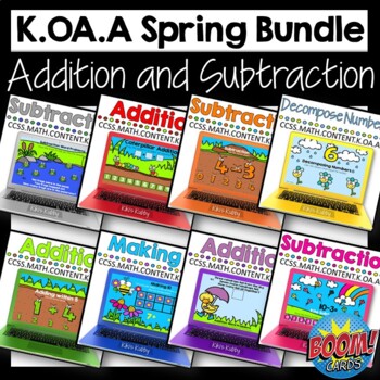 Preview of BOOM CARDS K.OA.A Addition and Subtraction Spring BUNDLE Distance Learning