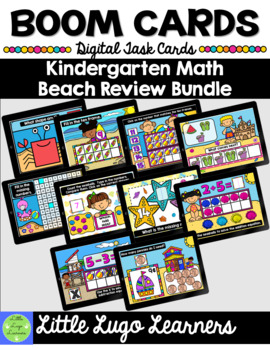 Preview of BOOM CARDS Kindergarten Math Beach Review Bundle