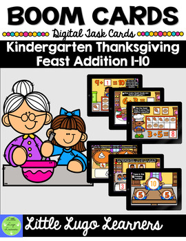 Preview of BOOM CARDS Kindergarten Thanksgiving Feast Addition 1-10