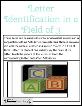Preview of SPEECH THERAPY BOOM CARDS: LETTER IDENTIFICATION IN A FIELD OF THREE