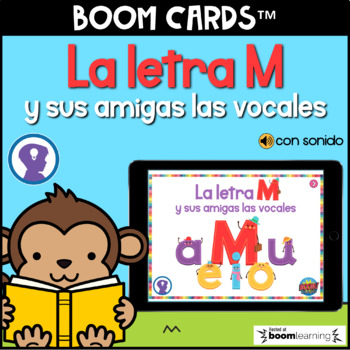 Preview of BOOM CARDS   La Letra M y sus Amigas las Vocales