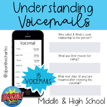 Preview of BOOM CARDS™ Listening Comprehension in Voicemails: Middle & High School