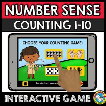 Preview of BOOM CARDS COUNTING MATH NUMBER SENSE ACTIVITY KINDERGARTEN SUBITIZING TO 10