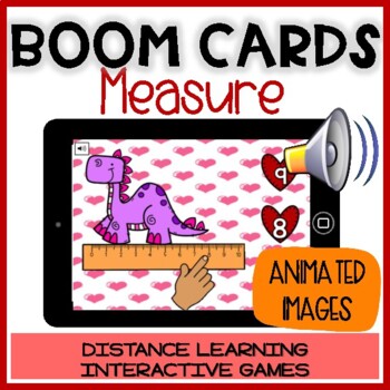 Preview of BOOM CARDS: Measuring length connecting cubes | Valentine's Digital Measure 