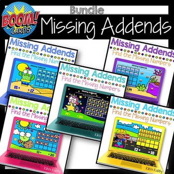 Preview of BOOM CARDS Missing Addends (Adding Within 20) Bundle Distance Learning