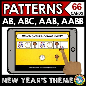 Preview of BOOM CARDS NEW YEAR PATTERNING 1ST GRADE JANUARY MORNING WORK KINDERGARTEN