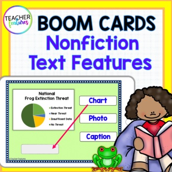Preview of NONFICTION TEXT FEATURES Reading Comprehension FROG BOOM CARDS 2nd 3rd Grade