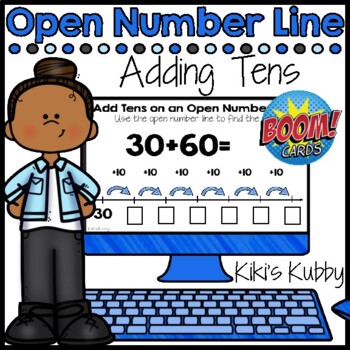 Preview of BOOM CARDS Open Number Line: Adding Tens (Deck 1) Distance Learning