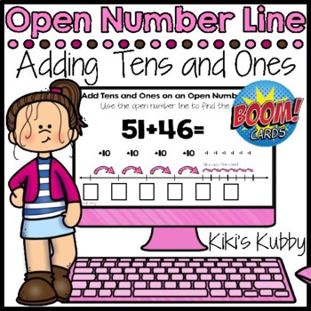 Preview of BOOM CARDS Open Number Line: Adding Tens and Ones (Deck 5) Distance Learning