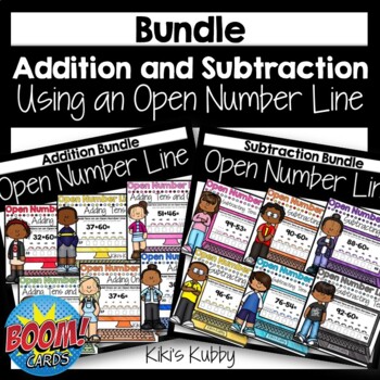 Preview of BOOM CARDS Open Number Line Addition and Subtraction BUNDLE