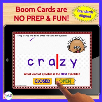 SYLLABLE DIVISION VCV Games TIGER WORDS Orton Gillingham BOOM CARDS