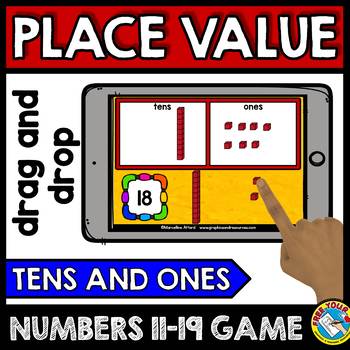 Preview of PLACE VALUE TENS & ONES BOOM CARDS MATH TEEN NUMBERS KINDERGARTEN ACTIVITY GAME