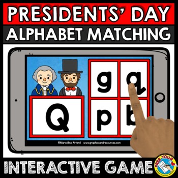 Preview of BOOM CARDS PRESIDENTS DAY ACTIVITY ALPHABET LETTER MATCHING UPPERCASE LOWERCASE