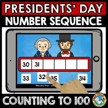 Preview of BOOM CARDS PRESIDENTS DAY MATH NUMBER SEQUENCING TO 100 ACTIVITY FEBRUARY GAME