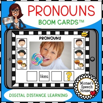 Preview of BOOM CARDS™ PRONOUNS EXPANDING UTTERANCES SPEECH THERAPY