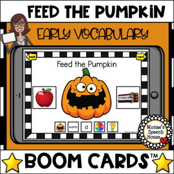 Preview of BOOM CARDS™ EARLY VOCABULARY PUMPKIN distance learning SPEECH THERAPY