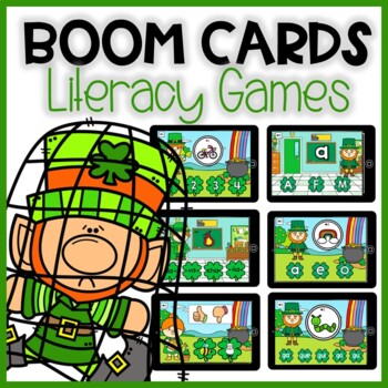 Preview of Literacy BOOM CARDS Patrick's Day: Reading and CVC Words | Digital Centers