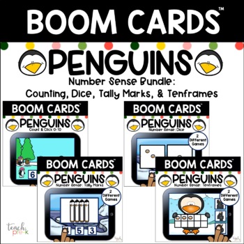 Preview of BOOM CARDS! Penguins Number Sense Bundle: Dice, Tallies, Tenframes, & Counting