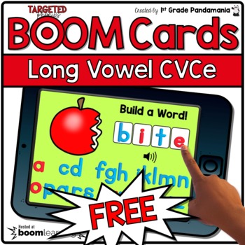 Preview of BOOM CARDS™ Phonics Long Vowels CVCe Digital Distance Learning FREEBIE w Audio
