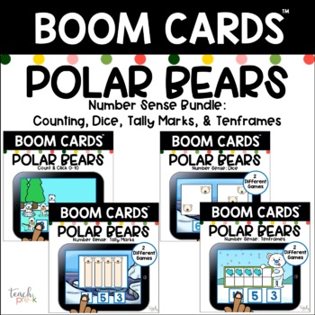 Preview of BOOM CARDS Polar Bears Number Sense Bundle: Dice, Tallies, Tenframes, & Counting