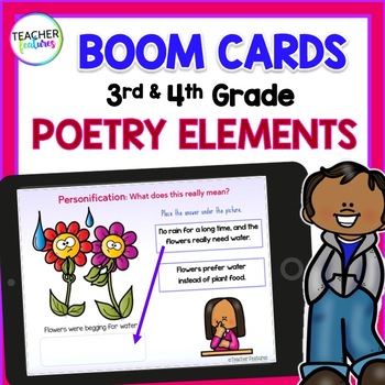 Preview of FIGURATIVE LANGUAGE POETRY ELEMENTS Poetry Month Activities 4th Grade Boom Cards