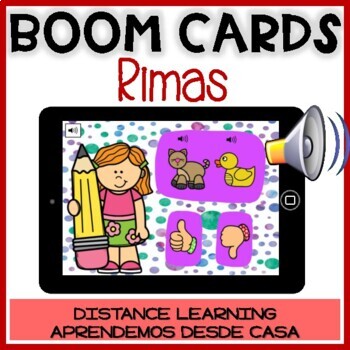 Preview of BOOM CARDS: RIMAS | Free Rhyming Words in Spanish