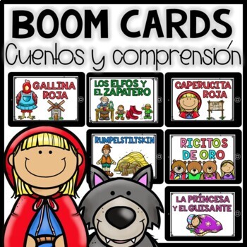Preview of Reading Comprehension in Spanish Boom Cards | Cuentos y Comprensión de lectura